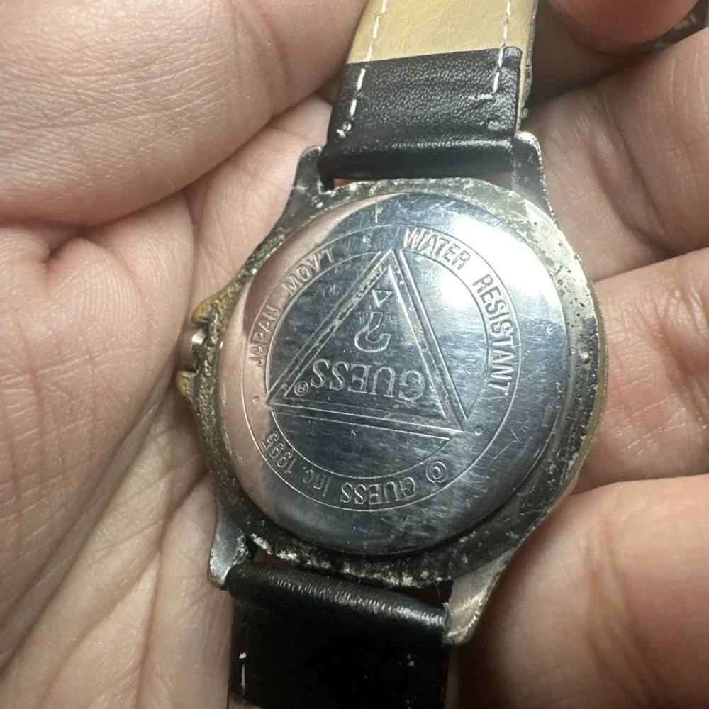 Works Vintage Guess Waterpro Mens Watch Diver‎ Style Bezel Work 37mm Black 7.5